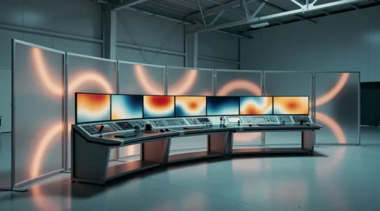 Système de surveillance thermique automatisée avec caméra infrarouge en environnement industriel montrant différentes zones de température