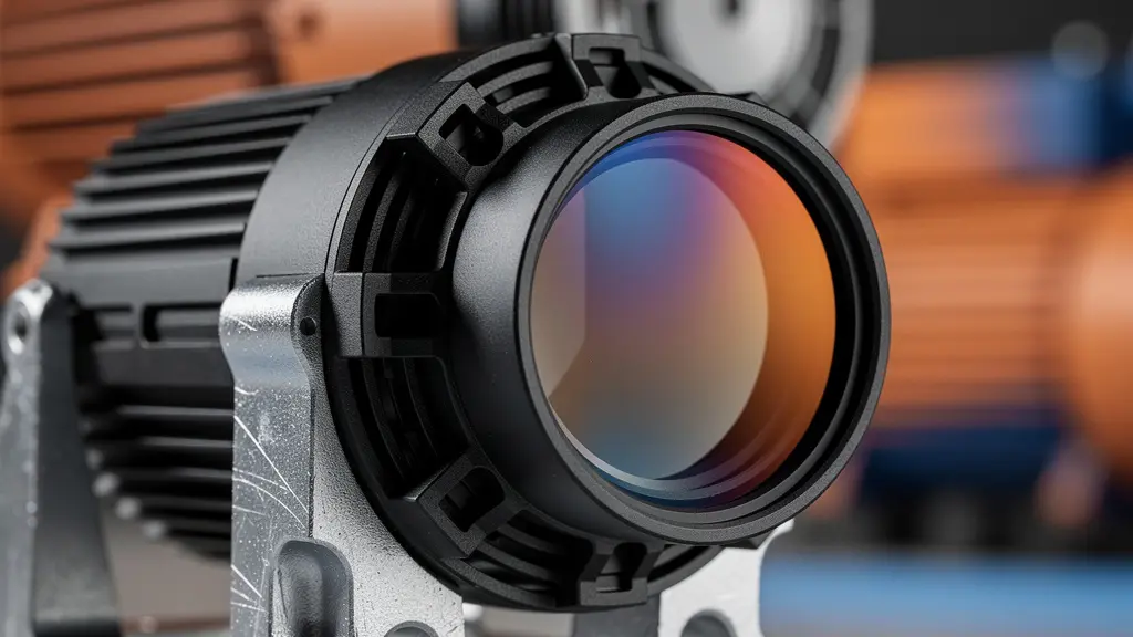 Caméra thermique fixe montée sur support métallique surveillant un moteur électrique industriel