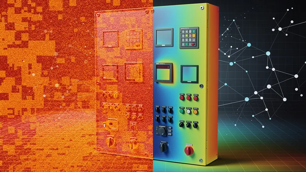 Deux écrans de caméra thermique côte à côte montrant la même scène industrielle avec des différences de traitement des données