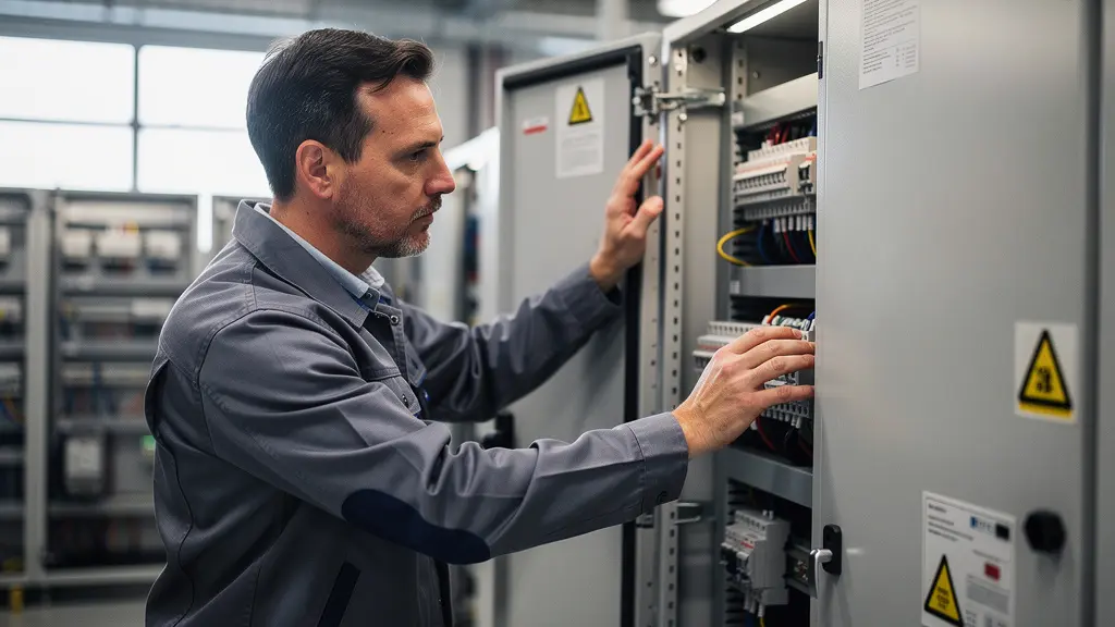 Technicien analysant une armoire électrique avec fusion d'images thermique et visible