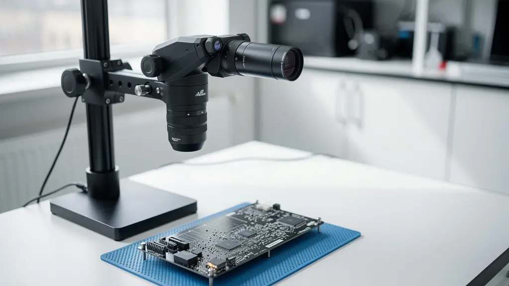Configuration d'une lentille macro sur caméra thermique pour l'inspection de microcomposants