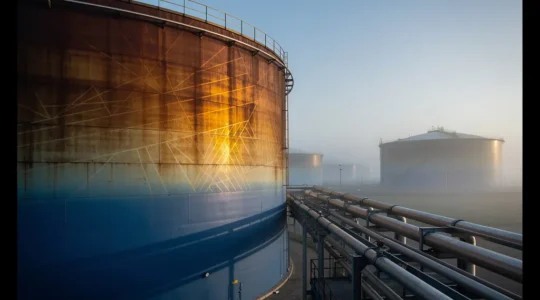 Vue thermographique d'une cuve industrielle révélant les gradients de température entre boue et liquide