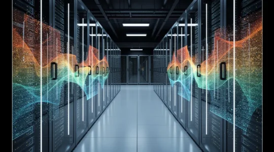 Vue d'archives numériques thermiques industrielles avec des données radiométriques illuminées en arrière-plan