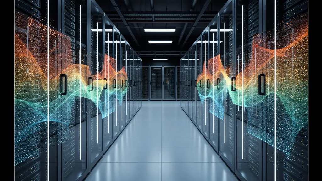Vue d'archives numériques thermiques industrielles avec des données radiométriques illuminées en arrière-plan