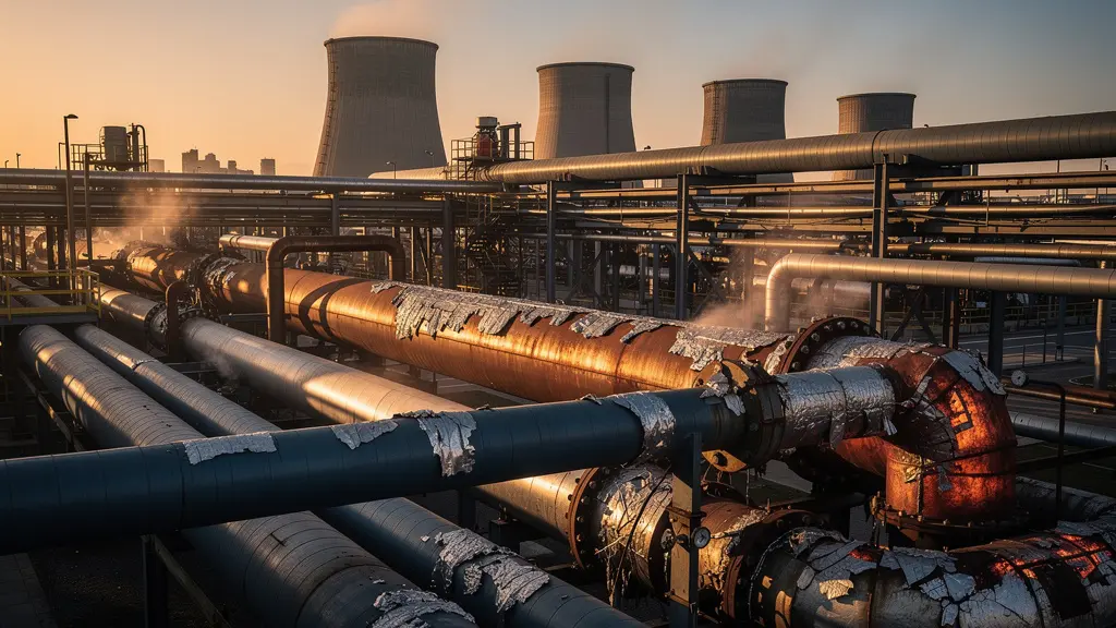 Inspection thermographique d'un réseau de vapeur industriel révélant les zones de déperdition thermique