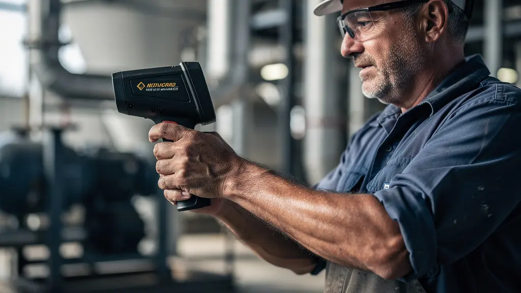 Technicien expérimenté utilisant une caméra thermique dans un environnement industriel