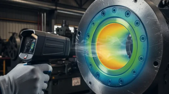 Caméra thermique analysant un roulement industriel en fonctionnement montrant les zones de chaleur